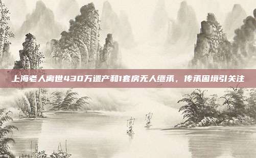 上海老人离世430万遗产和1套房无人继承，传承困境引关注